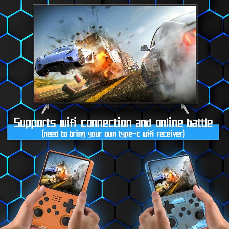 FVBADE [30000 in 1] R40S PRO Handheld Game Console 3.5 inch IPS Screen Mini Retro Console 3800mAh Portable Pocket Arcade 45+ Mainstream Emulator 256G TF Card Transparent.(Orange) - Image 3